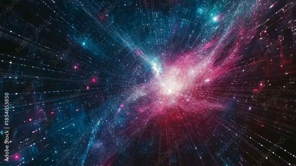 Obraz premium Cosmic Data Stream Nebula Background, Digital Warp, Futuristic Tech
