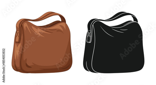 Two shoulder bags one brown and one black shown in a simple illustration