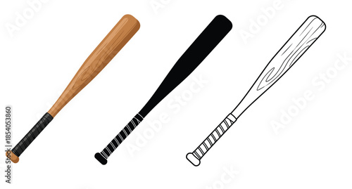 Three baseball bats in varying styles and colors are presented diagonally