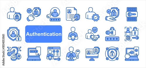 Authentication icon set with Identity, Access, Verification, Security, Encryption, Authorization, Zero Trust simple line vector.