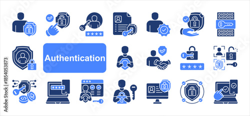 Authentication icon set with Identity, Access, Verification, Security, Encryption, Authorization, Zero Trust simple vector.