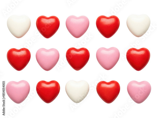 Multiple colored hearts on black background pink hearts white hearts
