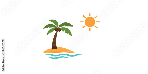 A simple, minimalist illustration of a tropical island! A very cute, bright, and summery picture — perfectly captures the atmosphere of a tropical paradise!
