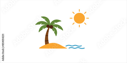 A simple, minimalist illustration of a tropical island! A very cute, bright, and summery picture — perfectly captures the atmosphere of a tropical paradise!