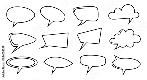 Diverse hand-drawn speech and thought bubbles for creative communication design on isolated white background vector illustration