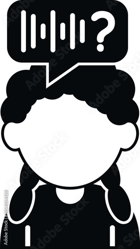 Girl using voice recognition asking a question inside a speech bubble icon
