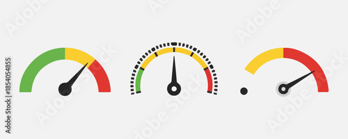 Speedometer Gauge Meter Dashboard Icons Set with Color Indicators