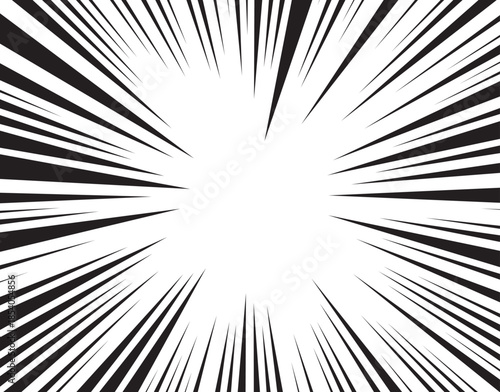Manga comic explosion, motion or movement effect, vector background. Manga anime cartoon radial speed lines and abstract pattern for comic book burst, flash ray or explode bang action