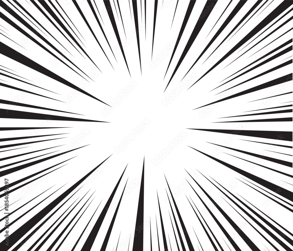 Obraz premium Manga comic explosion, motion or movement effect, vector background. Manga anime cartoon radial speed lines and abstract pattern for comic book burst, flash ray or explode bang action