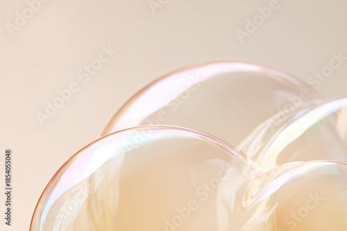 Soap bubble film macro image shows delicate transparent surface with soft pastel colors and smooth texture creating dreamy and light atmosphere