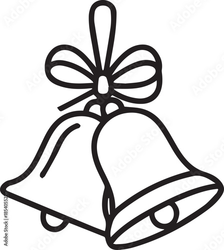 Simple line drawing of two bells with bow