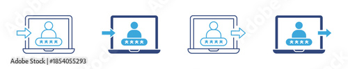 Login and Authentication Icon Set, Secure Access, User Account Entry, Password Protection and Cyber Security Concept Icons, Vector Illustration