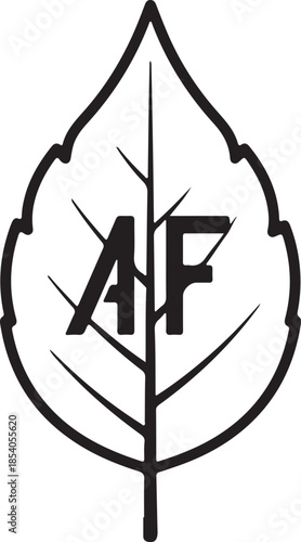 Premium AF Leaf Logo Vector. Modern Minimalist Black Outline Leaf with AF Monogram for Eco-Friendly Branding and Nature Designs