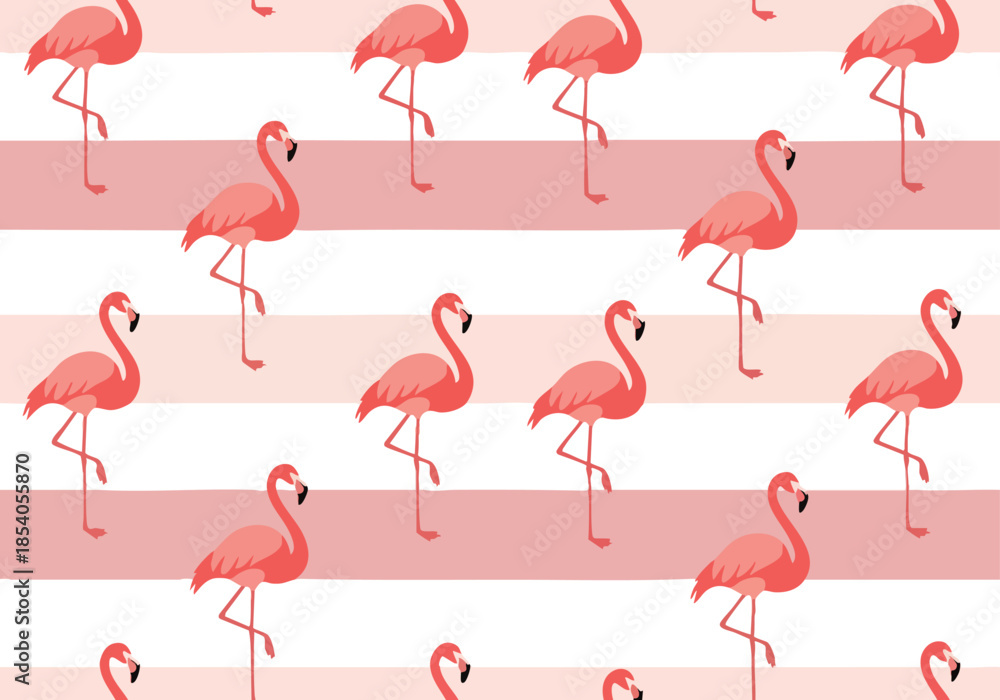 Fototapeta premium Whimsical Flamingo Pattern on a Soft Striped Background A Cheerful and Decorative Design for Various Applications and Artistic Projects