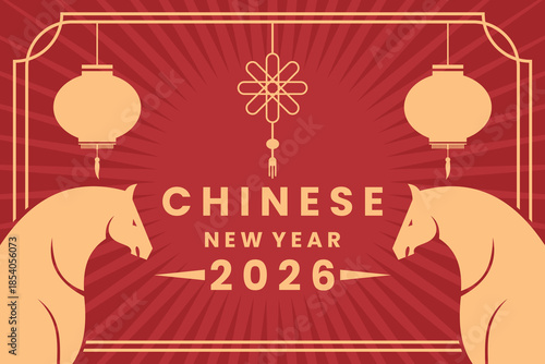 Lunar New Year Horse vector background. Chinese New Year 2026 fire horse background illustration