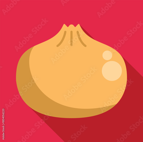 Steamed bun or bao icon with long shadow on vibrant red background