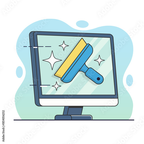 Digital cleaning optimization concept flat design vector empty state ui illustration of a computer monitor refresh