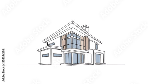 Modern house exterior illustration with clean lines and minimalist design