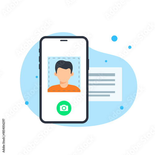 Secure mobile profile photo capture onboarding screen flat design vector empty state ui graphic illustration