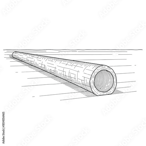 Monochrome line drawing of a cylindrical object in perspective view
