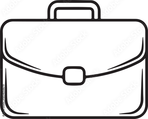 Classic Briefcase Line Art Vector Illustration. Minimalist Black and White Business Suitcase Icon with Handle and Flap for Professional Branding, Logo, and Stock Graphics