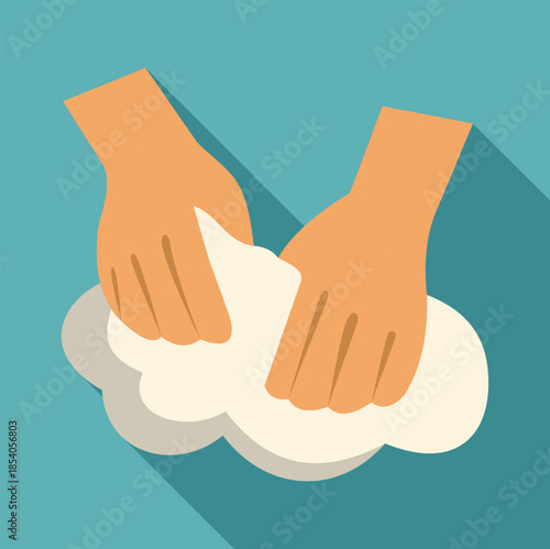 Hands kneading dough for baking or cooking on a blue background