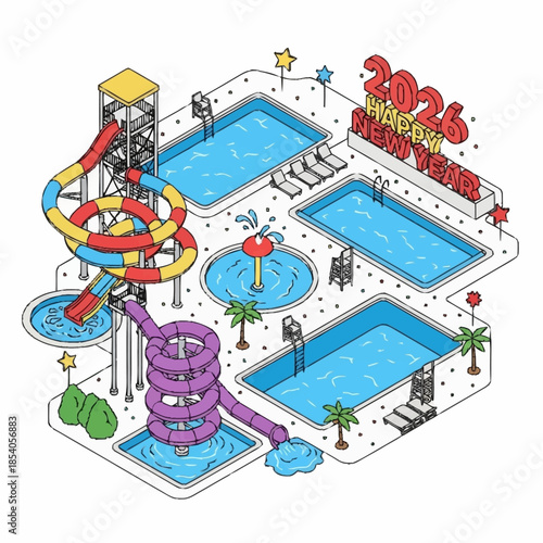 Water Park Slides and Pools for Holiday Fun.
