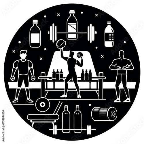 illustration of a man exercising with dumbbells