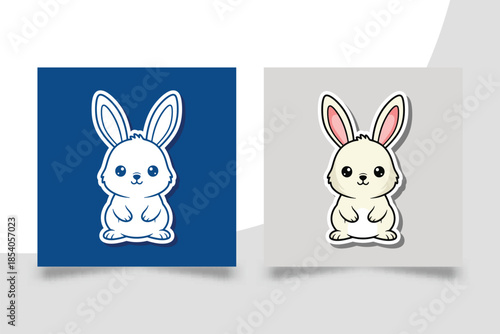 Kawaii Cream Baby Bunny Character Sticker for Kids Stationery and Colorful Rabbit Digital Planner Vector Graphic