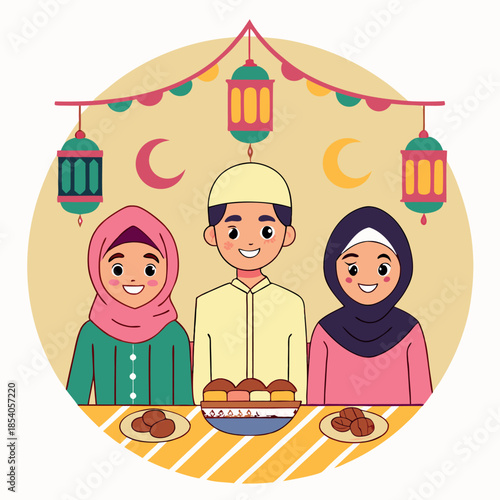 A festive and heartwarming scene of Muslim 