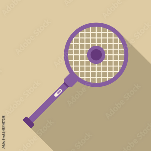 Purple tennis racket showing flat design icon with long shadow