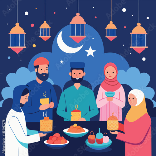 A festive and heartwarming scene of Muslim 