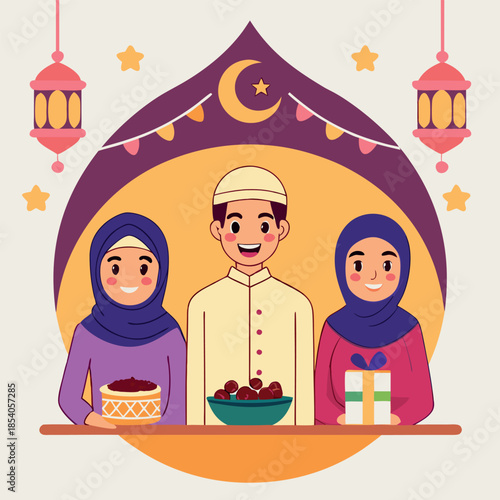 A festive and heartwarming scene of Muslim 