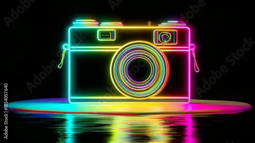 ネオン線のカメラが中央で光る図