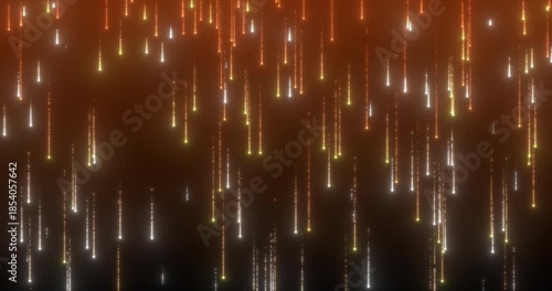 A shimmering rain of glowing particles envelops the space, creating a mesmerizing abstract pattern. The magic of light comes to life in the dance of sparkling trains.