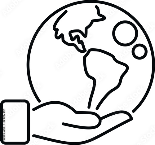 Hand holding a world globe line art for global care concepts