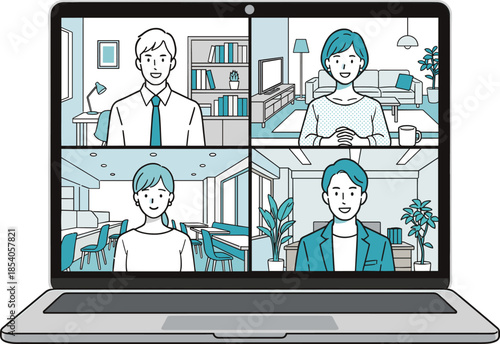 オンライン会議を行うビジネスチームのイラスト（AI制作）