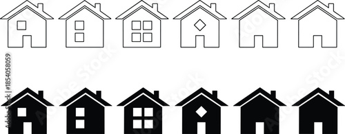 House icon set, outline and filled, architectural symbols, home design elements, vector illustration, urban planning, real estate graphics, minimal style