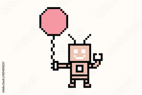 Cartoon pixel art cute humanoid robot toy robotic engineer bot machine business vector character automation electronic background 8 bit artificial intelligence android digital.