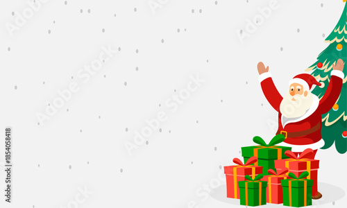 Happy Santa Claus with Christmas Gifts and Festive Tree