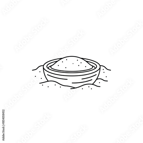 Minimalist line art illustration of a bowl filled with granular substance