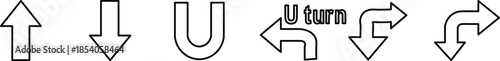 Directional arrows indicating turns and movements a black silhouette