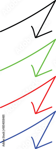 Check mark arrows in black, green, red, and blue colors on transparent background vector illustration
