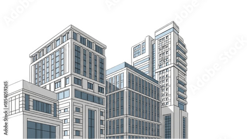 Modern buildings stand tall in a sleek urban landscape illustration