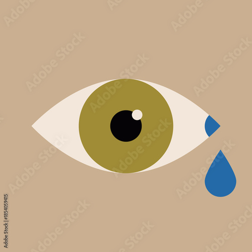 Eyeball. Eye flat vector illustration. Crying Eye. Eye Symbol. Tear Symbol. Cartoon Eyeball.	
