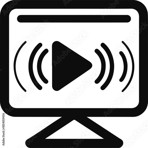 Multimedia Icon: A sleek, minimalistic icon representing a video or multimedia player, designed with a focus on clear visual communication. Featuring a central play button.