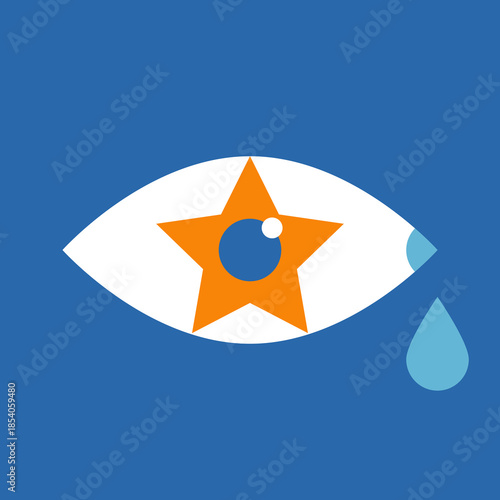 Eyeball. Crying Eye. Eye flat vector illustration. Eye and Star Symbols. Cartoon Eyeball with Star Symbol. Star Symbol. Tear Symbol.