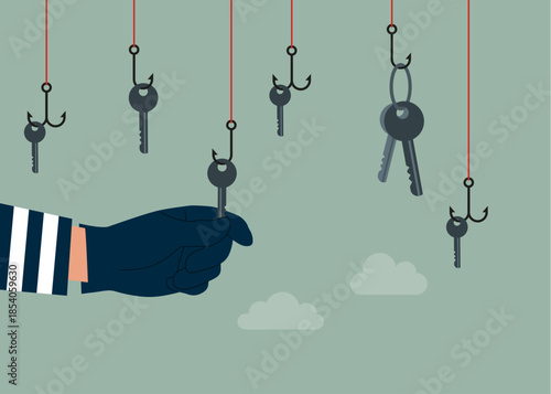 Robber with keys, chooses a victim. Modern flat style vector illustration