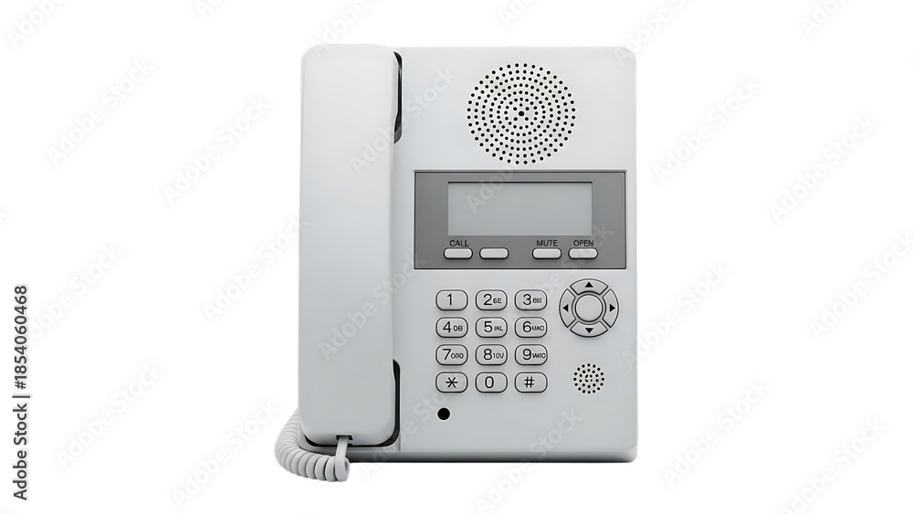 Fototapeta premium White Wall-Mounted Landline Telephone with Digital Display and Speakerphone