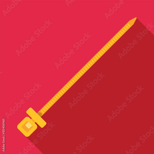 Yellow toy sword illustration with long shadow on solid red background